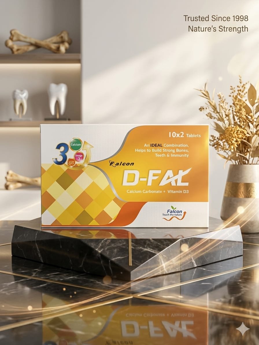 Falcon D-FAL Tablets (20 Count) – Calcium Carbonate & Vitamin D3 for Bones, Teeth & Immunity
